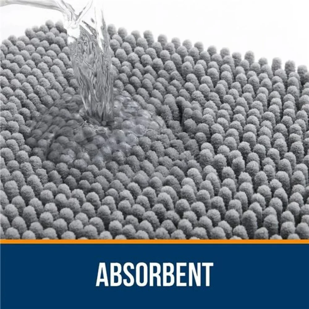 Chenille Bathroom Rug Set 3 Piece Soft Absorbent Quick Dry Bath Mats Grey